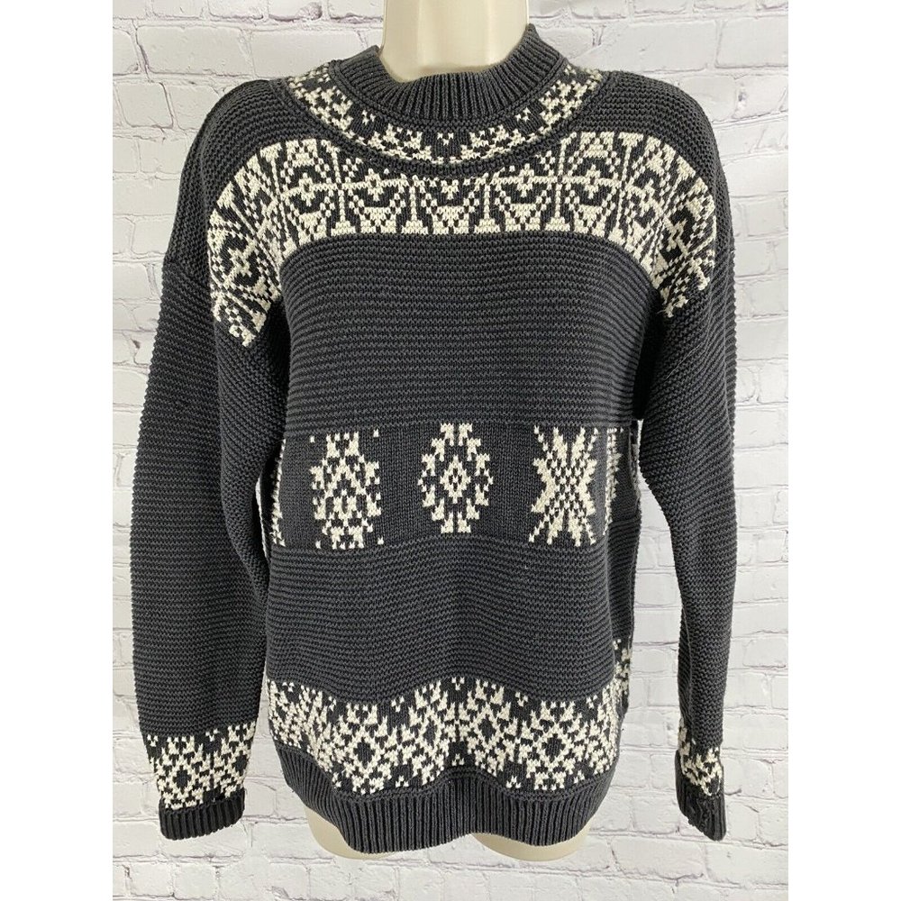 VTG Le Moda Knitwear Gray White Waffle Knit Pullover Sweater S